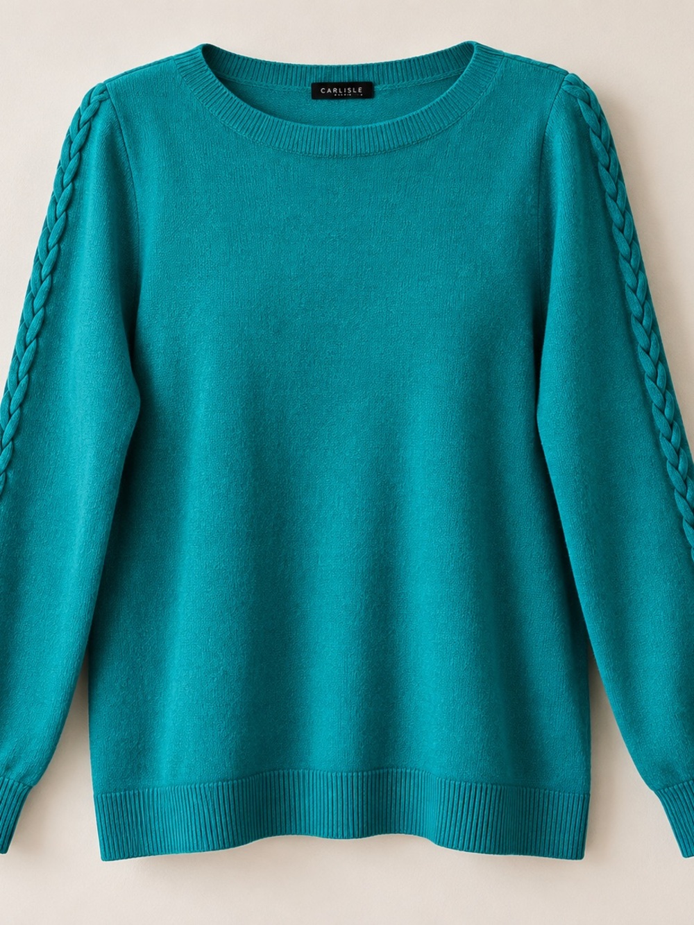 CARLISLE Collection 100% Cashmere Teal Women’s Sweater Braided Sleeve L